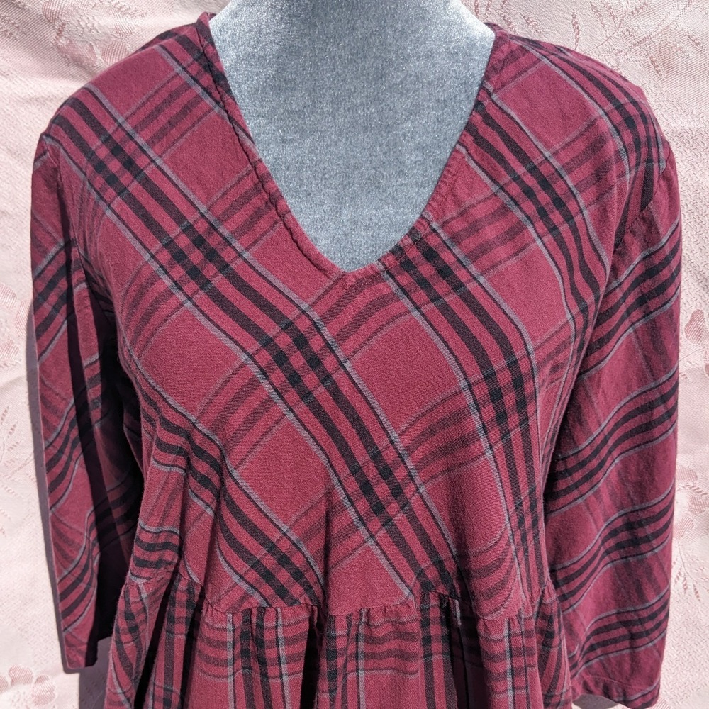 Vermont Country Store Dress M Plaid Tiered Cotton Midi Cottagecore Modest V Neck - Picture 8 of 16